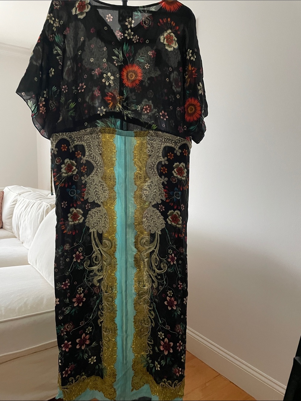 Johnny Was Black Floral Button-Front maxi dress with Teal & Coral Embroidery - Picture 6 of 6